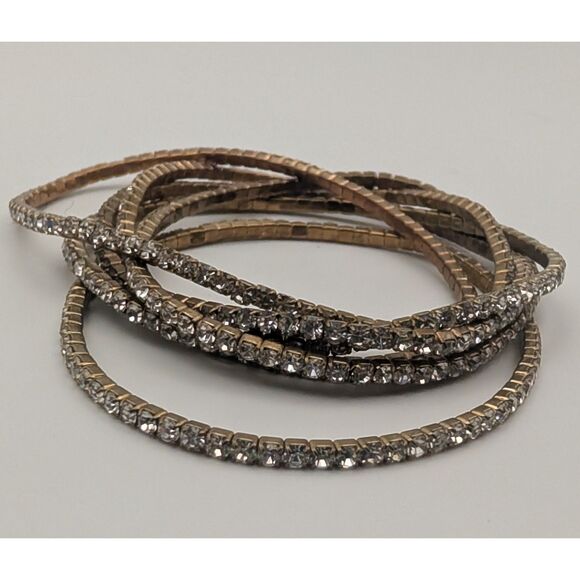 Stretch Rhinestone Bracelets Gold Tone Sparkly Costume Jewelry Set - Picture 1 of 1